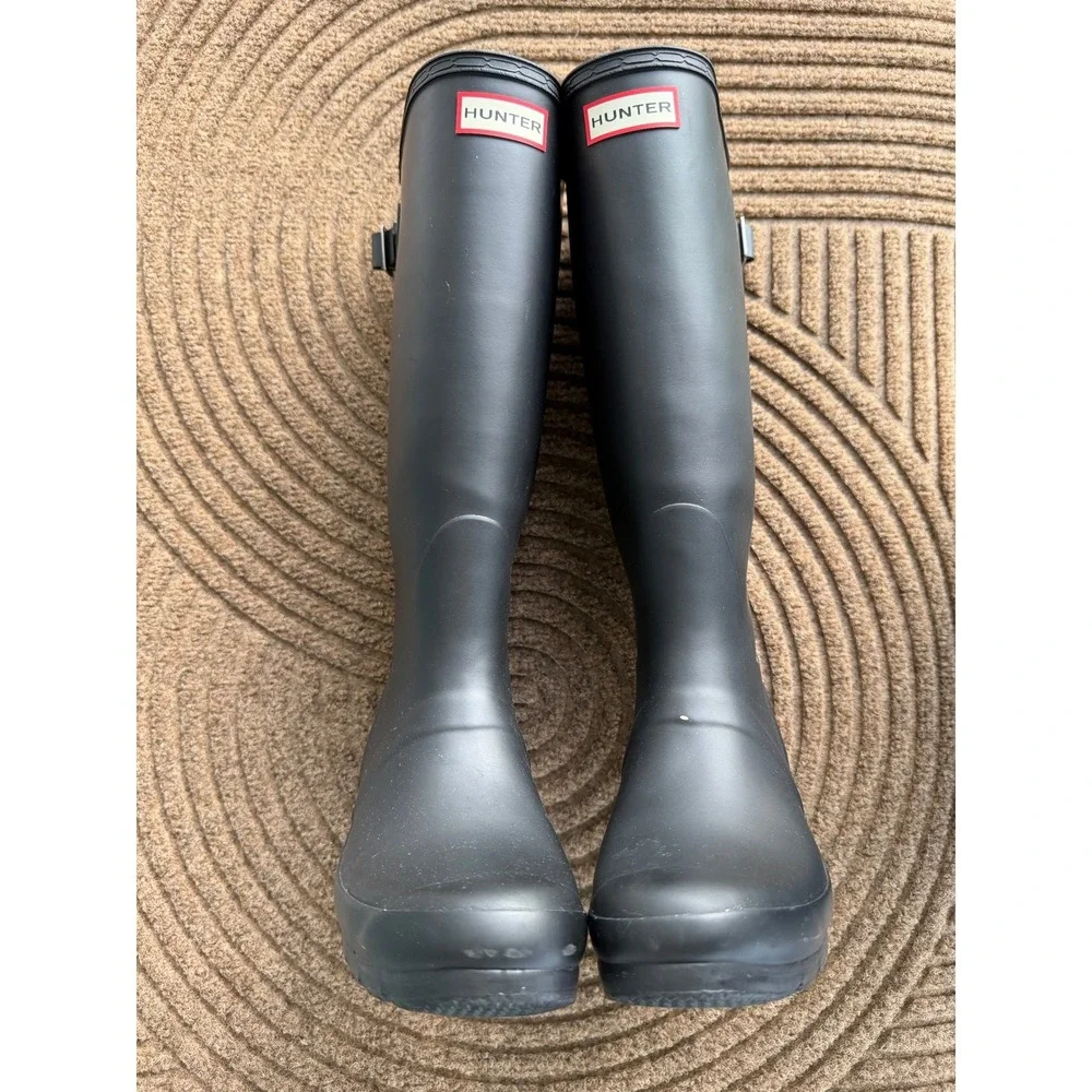 Hunter Original Tall Matte Black Waterproof Womens 7 Buckle Rubber Rain Boots